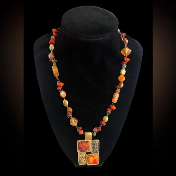Chico's Vibrant Red and Orange BoHo Beaded Necklace💕 - Picture 1 of 3